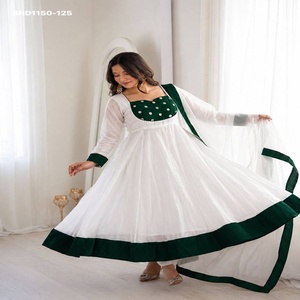 Colección de Kurti-Pantalón-Dupatta Anarkali de Diseño Elegante en Seda con Bordado de Lentejuelas y Mangas Largas, Proveedor Indio - Product Image 1