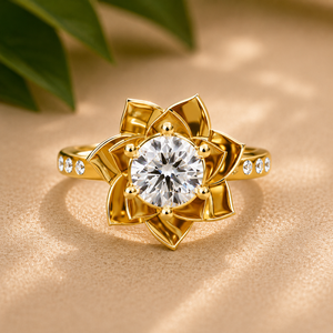 Floral Design Round Cut Diamond <b>Solitaire</b> Engagement <b>Ring</b> 14K 18K Yellow Gold IGI Certified Custom Jewelry Wholesale Supplier - Product Image 1
