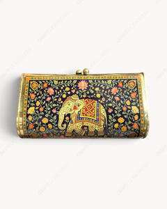 Handcrafted Blue Lotus Flower <b>Clutch</b> Bag <b>Gold</b> Tone Frame Floral Pattern Minaudiere Evening <b>Purse</b> Women Wholesale Supplier - Product Image 3