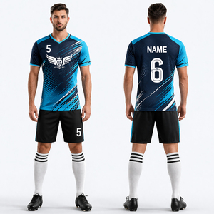 Conjunto de Uniforme de Fútbol Personalizado Azul para Hombre, Equipación Deportiva Transpirable de Secado Rápido con Nombre y Número Sublimados - Product Image 1