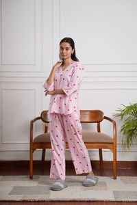 Conjunto de Pijama para Mujer, 100% Algodón, Estampado de Corazones Rosados, Suave, Transpirable, de Secado Rápido, para Primavera/Verano, Ropa de Dormir, Ropa de Casa - Product Image 2