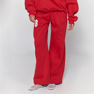Pantalon de jogging décontracté rouge à jambe large pour femme en polyester et coton, avec logo personnalisé, pour la vente en gros - Fournisseur OEM - Product Image 1