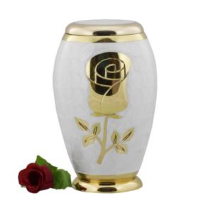 Urna Funeraria de Metal Blanca de Lujo al por Mayor, Recipiente Conmemorativo con Alas de Ángel Doradas y Diseño Artístico de Plumas Esmaltadas - Product Image 2