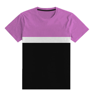 T-shirt pour homme à blocs de couleur, manches courtes, col rond, coupe classique, tricoté, design uni, rose, blanc, noir - Product Image 2