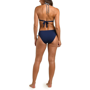 Navy Tropical Floral Ladies Bikini <b>Swimsuit</b> Ring Linked Halter <b>Top</b> Braided String Two Piece Padded Bathing Suit - Product Image 4