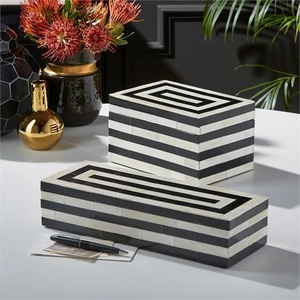 Handcrafted Bone Inlay Decorative <b>Storage</b> Box Set Geometric Striped Mosaic Pattern Jewelry Organizer Keepsake Boxes for Home Use - Product Image 5