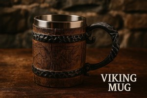 Jarra de Cerveza de Madera Premium con Revestimiento de Acero Inoxidable, Jarra Vikinga Hecha a Mano, Estilo Barril Rústico, para Cerveza o Café - Product Image 4
