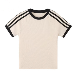 Men's <b>White</b> Short Sleeve T-<b>Shirt</b> With <b>Black</b> Trim And Three-<b>Stripe</b> Design O-Neck Casual Knitted Cotton Regular Fit - Product Image 4