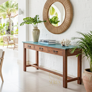 Industrial Design Old Teak Console Table with Dual Finish Solid Wood for Living Room Farmhouse or Home <b>Bar</b> Furniture - Product Image 1