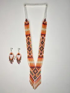 Conjunto de collar de cuentas tribales naranjas de moda, joyería larga estilo bohemio con cuentas de semillas para bodas, fiestas, aniversarios, Navidad - Product Image 6