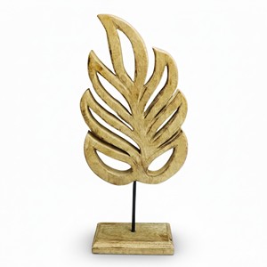 Escultura de Hoja de Madera de Mango Hecha a Mano |   Decoración de Escritorio de Madera Natural al por Mayor - Product Image 1