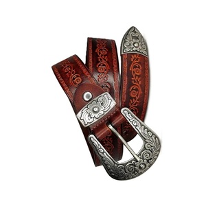 Cinturón de Cuero Estilo Western con Acabado Antiguo y Pintado a Mano, con Elegante Juego de Hebilla de Vaquero de Tres Piezas, al Mejor Precio - Product Image 4