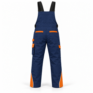 Salopette de travail industrielle OEM pour homme en coton, confortable, respirante, avec poches cargo, empiècements contrastants aux genoux et bretelles réglables - Product Image 3