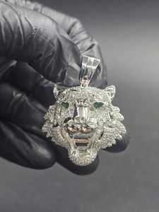 Colgante de Cabeza de Tigre con Diamantes de Moissanita Hechos a Mano, Colgante de Plata 925 con Incrustaciones de Diamantes, Colgante Estilo Hip Hop para Hombre - Product Image 5