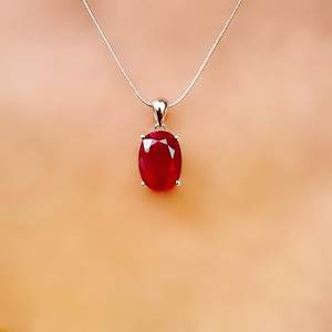 Genuine Ruby Large Oval Solitaire Silver Pendant Elegant <b>Red</b> Gemstone Jewelry July Birthstone Gift For Women Necklace - Product Image 6