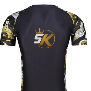 5 Sports Men's <b>Compression</b> <b>Shirt</b> <b>Black</b> Gold Sublimation Print Regular Breathable Fitted Moisture Wicking MMA Workout Top - Product Image 5
