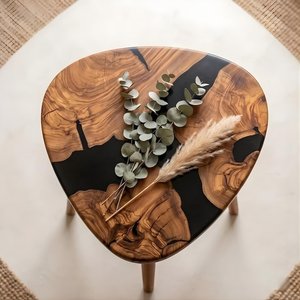 Mesa de Centro de Madera de Olivo Orgánica con Resina Epoxi Negra, Diseño de Río, Hecha a Mano, Mueble Artístico Moderno, Decoración para el Hogar - Product Image 6