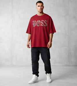 T-shirt Homme Oversize à Strass en Coton Épais Streetwear Coupe Boxy Manches Courtes Effet Délavé Vintage - Product Image 4