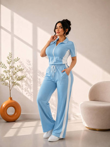 Women's Two Piece <b>Tracksuit</b> Set Long Sleeve Zip Front Crop Top High Waist Jogger Pants Activewear Set <b>Pink</b> Black Brown - Product Image 4