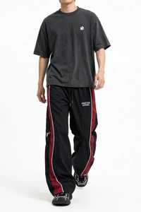 Pantalones Deportivos Negros para Hombre con Franja Lateral Blanca, Cintura Elástica con Cordón, Casuales, Transpirables, Ligeros, de Poliéster - Product Image 4