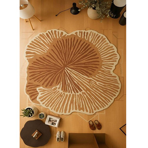 Tapis Moderne Abstrait Irrégulier Tufté à la Main, Motif Lignes Radiales Marron, Tapis Sculpté en 3D pour Intérieur de Maison de Designer - Product Image 6