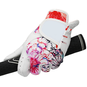 Super Soft Breathable Protective Floral Print Men's Golf <b>Gloves</b> PU Leather Non-Slip Hook and Loop Closure Hands - Product Image 3