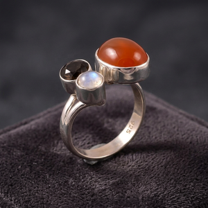 Bague Cocktail en Argent 925 avec Pierre de Cornaline, Pierre de Lune et Quartz Fumé, Sertissage Clos, Style Bohème, Unisexe, Usage Quotidien, Grossiste USA - Product Image 2