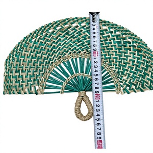 Folding Tropical Handfan Woven Grass Palm <b>Leaf</b> Seagrass <b>Decor</b> for Party Events Bamboo Handfan <b>Wall</b> fan - Product Image 1