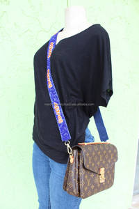 Beaded Belts with Star <b>Purse</b> Embroidery Seed Design Custom Length Guitar Straps Maroon <b>White</b> Colors Fashion Accessories - Product Image 2