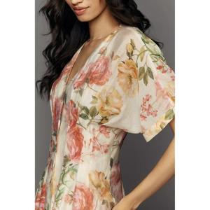 เดรสโทบี้แขนสั้นคอปกยาวปานกลาง ดีไซน์หรูหราสำหรับผู้หญิง ลายดอกไม้สไตล์โบฮีเมียน เดรสผ้าลินินแขนกุดลำลองสำหรับผู้หญิง - Product Image 3