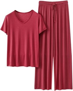 Ensemble pyjama élégant pour femme, tenue de nuit 2 pièces comprenant un haut à manches courtes doux et un bas confortable, respirant et léger - Product Image 2