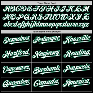 Maillot de baseball noir avec accents verts, logo Yourname et Yourteams sur le devant et le dos, pour un uniforme sportif d'équipe personnalisé et audacieux. - Product Image 5