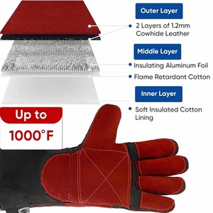 Nouvelles gants de soudure en cuir de vachette pleine fleur, paume renforcée, résistants aux chocs, ignifuges, pour la lutte contre les incendies et le barbecue - Product Image 3