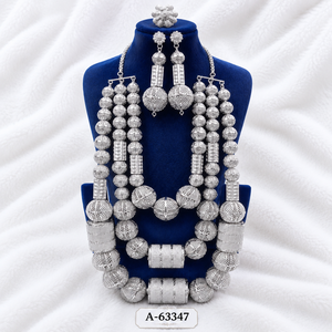 <b>Silver</b> Color Beaded Necklace and Earring Set Layered Floral Jewelry Set for <b>Wedding</b> Party <b>Dress</b> Matching - Product Image 3