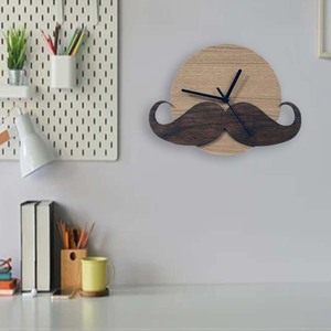 <b>Modern</b> Wooden Mustache <b>Wall</b> <b>Clock</b> Silent Non Ticking Quartz Decorative Hanging <b>Clock</b> for Barbershop Living Room Home Decor - Product Image 2