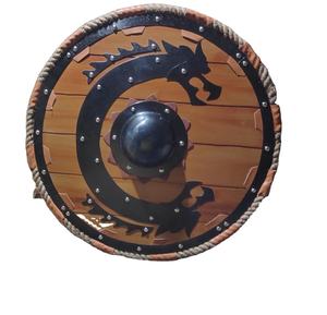 Escudo Vikingo Artesanal de Madera con Dragón, Escudo de Batalla Medieval con Punta Metálica, Decoración para Reenactment de Guerrero Nórdico - Product Image 4