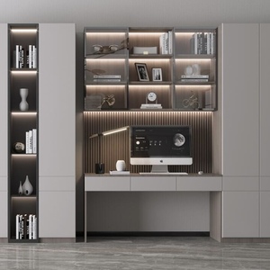 Librería de Madera de Nogal Negro para Sala de Estar, Integrada en Toda la Pared, con Asiento y Sofá Detrás de la Librería, con Puerta - Product Image 2