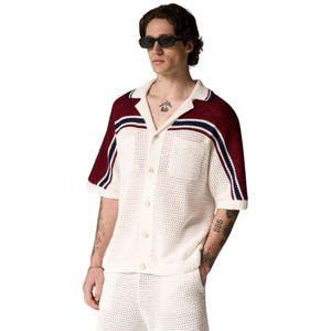 Men Color Block Crochet Knitted Stripe T-Shirt Short Sleeve Button <b>Down</b> Summer Casual Knitwear OEM Wholesale Supply - Product Image 6