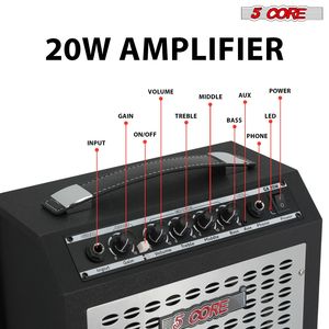 Amplificador de Guitarra Eléctrico Portátil de 20 W con Altavoz Integrado de 6.5 Pulgadas, Conector para Auriculares Auxiliar, Acabado en Blanco y Negro - Product Image 2
