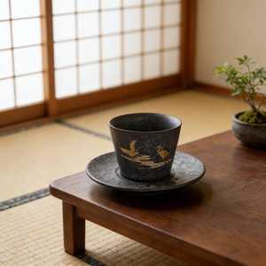 Handmade Wabi-Sabi Traditional Coffee cup Ceramic Irregular Shape Coffee <b>Mug</b> with Saucer Pottery Design By Universal Overseas - Product Image 3