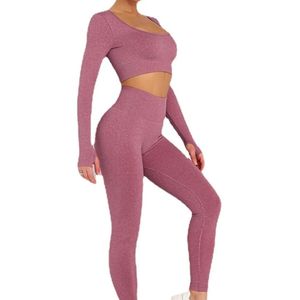 Ensemble de yoga taille haute 2 pièces, ensemble de yoga à manches longues pour femmes, vêtements de yoga respirants pour l'été, tissu extensible, ensemble de yoga 2 pièces - Product Image 2