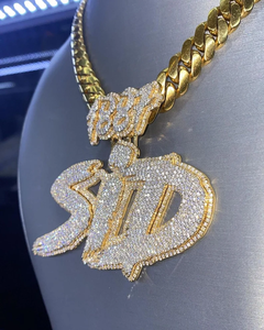 Sid Letter Pendant Necklace Solid Real Gold Plated Cubic Zirconia Hip Hop Men's <b>Snake</b> Chain Jewelry Gift - Product Image 2