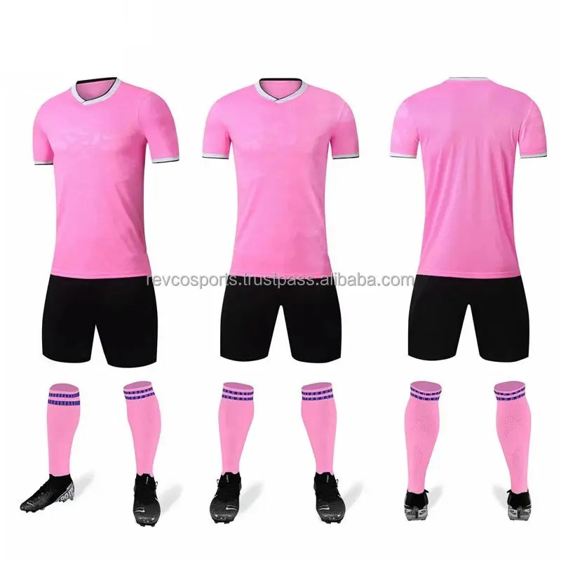 Uniforme de futebol rosa e preto para crianças, uniforme de futebol unissex personalizado, uniforme de time de futebol rosa personalizado, em oferta