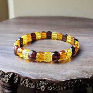 Classic Natural Baltic Amber Bangle <b>Bracelet</b> Multicolour Gemstone Elastic Chunky <b>Cuff</b> Jewelry For Women - Product Image 1