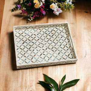 Bandeja de Servir Decorativa Clásica Plegable y Sostenible con Incrustaciones de Madreperla y Patrón Azul Océano para Sala de Estar - Product Image 3