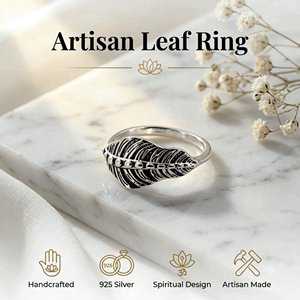 Anillo de Plata de Ley con Diseño de Hoja para Mujer, Hecho a Mano, Inspirado en la Naturaleza, Minimalista, para Regalo - Product Image 1