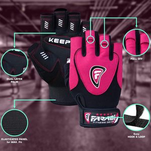 Gants de musculation unisexes Farabi Sports, gants de fitness pour la salle de sport, paume rembourrée, enveloppement du poignet, demi-doigts, gants d'entraînement rose, logo personnalisé - Product Image 2