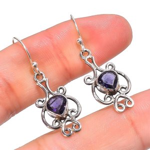 Pendientes de iolita hechos a mano con forma de corazón, piedra preciosa natural, joyería de plata de ley 925 para mujer, regalo elegante - Product Image 6