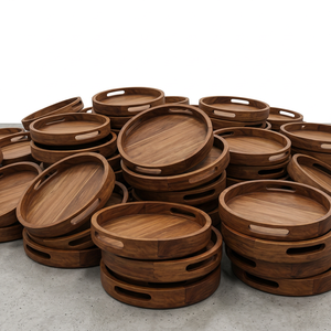 Handmade Round Wooden <b>Serving</b> <b>Tray</b> with Handles Polished Wood <b>Serving</b> Plate for Home Restaurant <b>Party</b> - Product Image 4