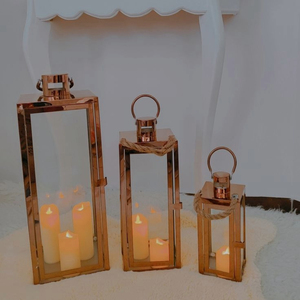 <b>Gold</b> Metal <b>Candle</b> Lantern Glass Pane Handmade Lantern Portable Decorative Light <b>Holder</b> for Home Wedding Decor - Product Image 2